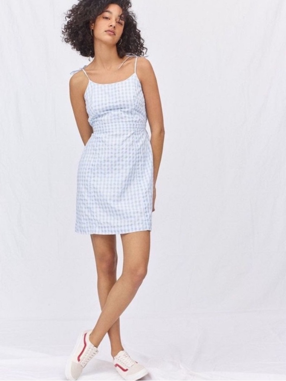 Madewell Blue & White Gingham Tie-Strap Mini Dress Size 2
